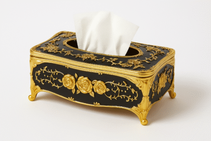 Black Gold Tissue Box Cover – Rectangular Fancy Hotel & Kitchen Holder
