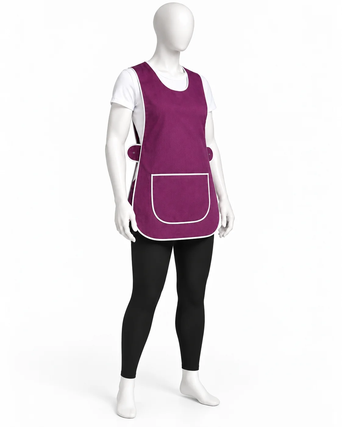 Buy Purple Tabard Apron in Bulk - Wholesale Workwear Supplier Purple tabard apron in bulk with white trim and front pocket