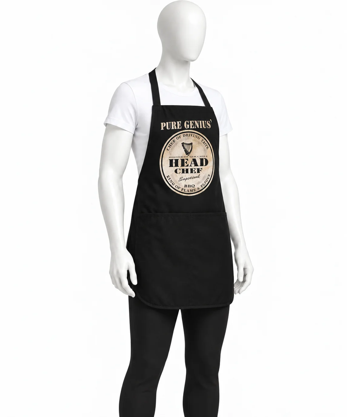 PURE GENIUS Black Chef Apron PURE GENIUS Black Chef Apron with HEAD CHEF design