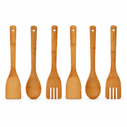 6 BAMBOO Wooden Spoons Spatula Spoon Kitchen Cooking Utensils Tools Turner Set