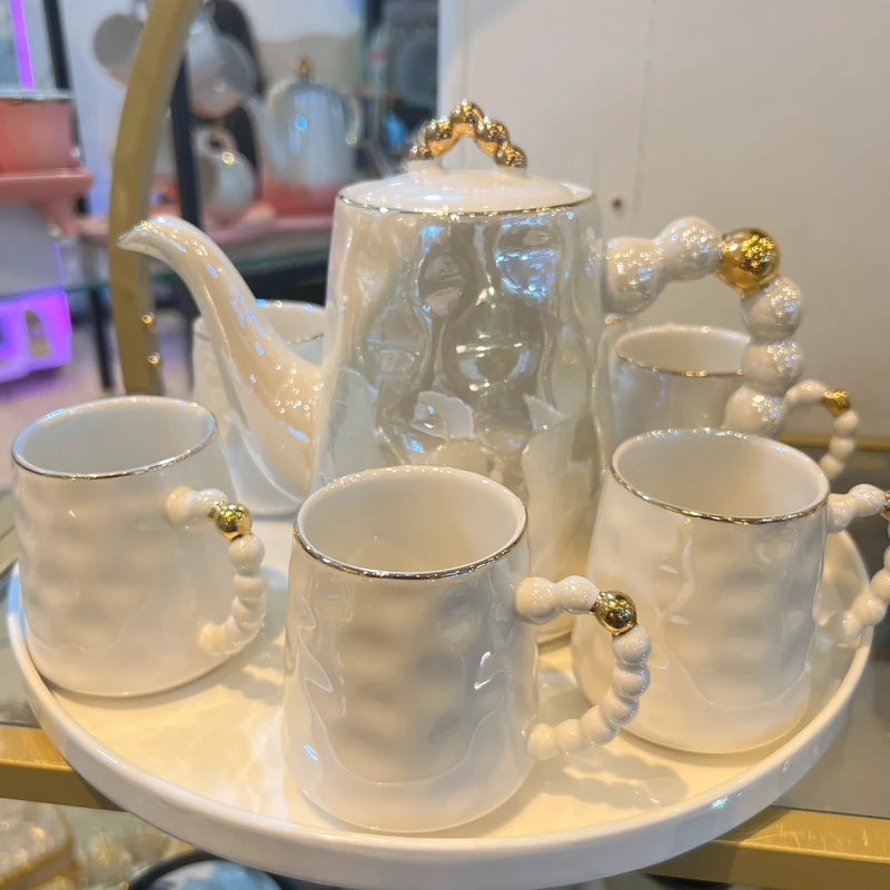 10 Luxury Pearl White Teapot Set