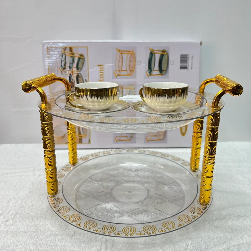 2 Luxury Round 2-Tier Serving Tray