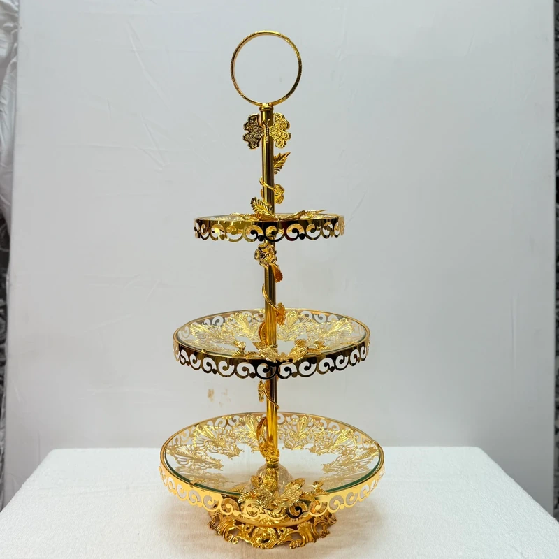 Floral Metal Glass Cake Stand