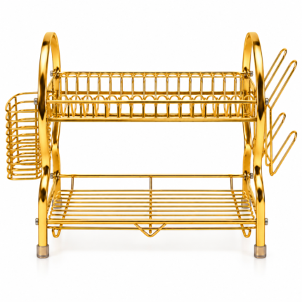 2 Tier Stainless Steel Rack Gold Kitchen Counter Organizer | Premium 2 Shelf Storage Rack