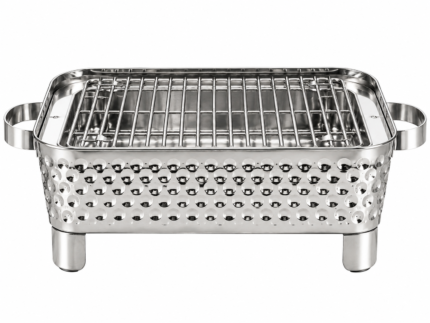 Silver Tabletop Charcoal BBQ Grill Angithi – Luxury 15 Inch Portable Indoor & Outdoor BBQ Serving Grill