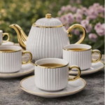 White Ribbed Ceramic Tea Set