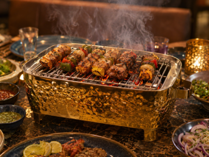 Golden Hammered Metal Tabletop BBQ Angithi