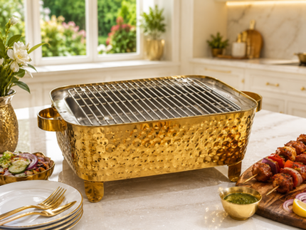 Golden Hammered Metal Tabletop BBQ Angithi