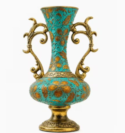 Turquoise Gold Floral Vase