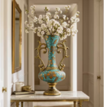 Turquoise Gold Floral Vase