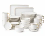 32 piece dinnerware set with gold rim porcelain plates and bowls