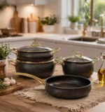 9 piece cookware set with non stick coating and glass lids