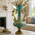 Turquoise Gold Floral Vase