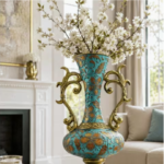 Turquoise Gold Floral Vase