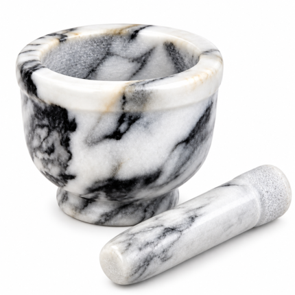 Luxury Natural Marble Mortar & Pestle Set Spice Grinder Herb Crusher Kitchen Tool