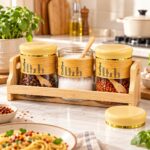 Set of 3 Spice Jars with Wooden Rack