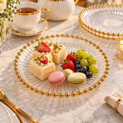 Gold Beaded Clear Acrylic Plates