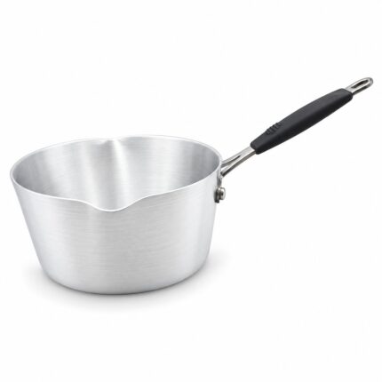 Saucepan with Black Handle – Premium Silver Metal Milk Pan with Easy Pouring Spout, Deep Round Cooking Sauce Pot, Long Comfortable Grip, Metal Hanging Loop for Heating Milk, Preparing Sauces, Gravy, Soups & Everyday Kitchen Cooking