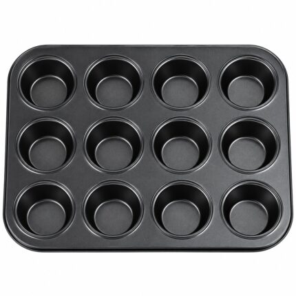 Cupcake & Muffin Baking Tray – Luxury Premium Black Non-Stick Style Metal Baking Pan, Deep Round Cupcake Mould with Multiple Cavities for Muffins, Mini Cakes, Fairy Cakes, Yorkshire Puddings, Egg Bites, Mini Desserts & Everyday Home Baking – Available in