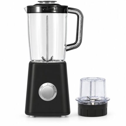 2 in 1 Electric Blender & Grinder 500W – 1.5L Smoothie Maker with 250ml Grinding Jar, Stainless Steel Blades, 2 Speed Settings & Pulse Function – Black